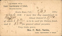 Notice from the Superintendent of Schools, Sonoma County, California Santa Rosa, CA Postcard Postcard Postcard