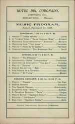 1905 Music Program from Hotel Del Coronado Postcard