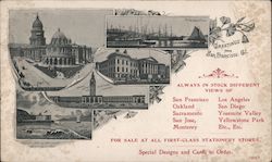 Greetings from San Francisco. City Hall, Union Depot, U.S. Mint, R.R. Ferry Landing Postcard