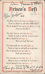 Frisco's Defi: 1907 poem by H. S. Hooper Postcard