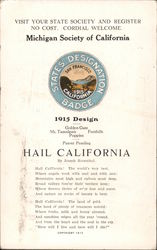 Michigan Society of California, 1915 States Designation Badge California Postcard