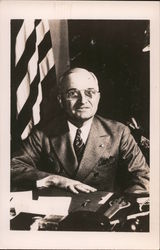 President Truman at desk, U.S. Flag Postcard