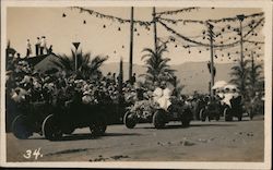 Flower decorated cars in parade Santa Barbara, CA Postcard Postcard Postcard