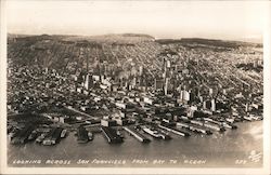 Aerial view looking across San Francisco from Bay to Ocean. Postcard