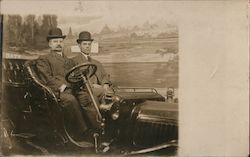 Studio portrait of two men with hats and suits sitting in car San Francisco, CA Postcard Postcard Postcard