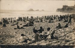 People on the beach in San Francisco with view of Cliff House and Seal Rock California Postcard Postcard Postcard