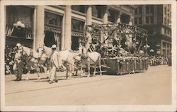 Parade float drawn by four white horses Postcard