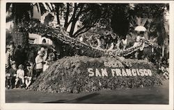 Greetings San Francisco parade float of flowers, women in boat California Postcard Postcard Postcard