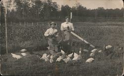 Man and woman and chickens farm San Francisco, CA Postcard Postcard Postcard