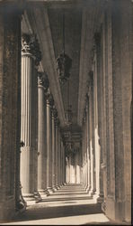 Massive walkway of columns, massive hanging light fixtures San Francisco, CA Postcard Postcard Postcard