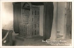 San Buenaventura Mission Confessional Showing Indian Carving Native Americana Postcard Postcard Postcard