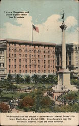 Victory Monument and Union Square Hotel Postcard