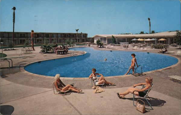 The Hyatt House Hotel pool and bathers San Jose, CA Postcard