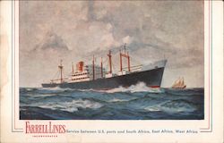 Farrell Lines Incorporated service between U.S. port and South, East, West Africa. Ship at sea. Postcard