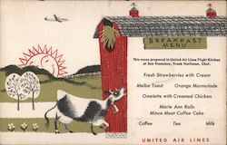 United Airlines Breakfast Menu. Airline Advertising Postcard Postcard Postcard