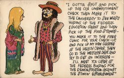 Two hippies talking free benefits the rally against establisment Comic, Funny Postcard Postcard Postcard