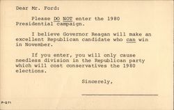 Dear Gerald Ford, We Don't Want You in 1980 Postcard