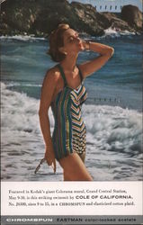 Country Style's Beach Bar. Swimsuit model on beach in surf. Postcard