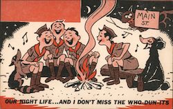 Boy Scouts and Animals Sing Around a Campfire Postcard Postcard Postcard