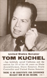 Tom Kuchel, United States Senator. Re-elect Political Postcard Postcard Postcard