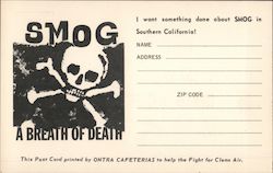 Al Wiman KLAC radio. Smog a Breath of Death. Complaint card about Smog in Southern California. Los Angeles, CA Postcard Postcard Postcard