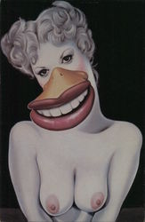 Cutie Duck by Neon Park. Nude woman with duck beak and teeth Modern Postcard Postcard Postcard