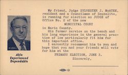 Judge Sylvester J. McAtee, candidate for Judge of Office No 2 Municipal Court Political Postcard Postcard Postcard