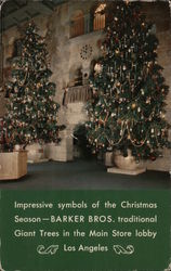 Barker Bros. Giant Christmas trees in the main store lobby. Los Angeles, CA Postcard Postcard Postcard