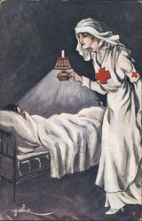 Redcross Nurse checking on Patient Postcard