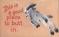 Billy Goat - This is a Good Place to Butt In. Embossed Goats Postcard Postcard Postcard