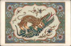 Monkey and Dragon with Floral Border - Chinese New Year Postcard