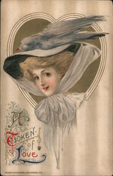 A Token of Love - Big Hat With Bird. Embossed Postcard