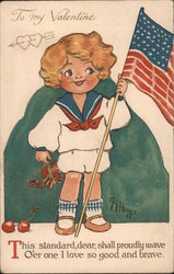 To My Valentine. Little girl, firecrackers, flag, cherries. Children Postcard Postcard Postcard