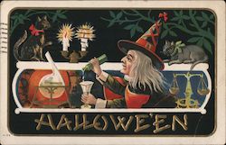 Halloween - A Witch Making a Potion Postcard