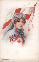 Red Cross nurse, flags Postcard Postcard Postcard