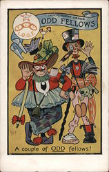 I.O.O.F - A couple of ODD fellows! - signed Fraternal Postcard Postcard Postcard