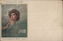 Collection Job. Calendrier 1907 Villa. Woman smoking cigarette Advertising Postcard Postcard Postcard