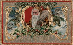 A merry Christmas - gold embossed Santa Claus Postcard Postcard Postcard