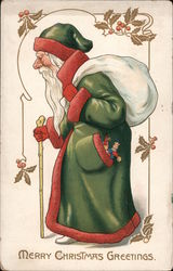 Merry Christmas Greetings (Santa with toys in pocket) Postcard