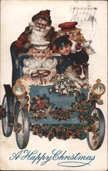 A Happy Christmas. Santa in car with kids and dog Santa Claus Postcard Postcard Postcard