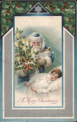 A Merry Christmas: Santa and sleeping child Postcard