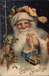 Christmas Greetings. Chromo Emb gel. Gold Postcard