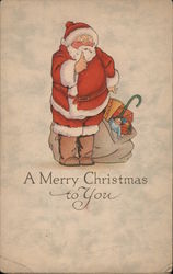 A Merry Christmas to You - Jolly Santa and Bag of Toys Santa Claus Postcard Postcard Postcard