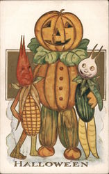 Halloween Jack-O-Lantern and Corn Postcard