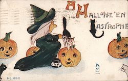 A Hallowe'en Catastrophe Halloween Postcard Postcard Postcard