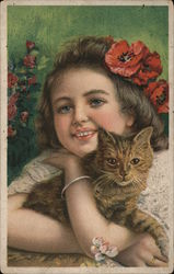 Girl with Cat and Poppies - Metropolitan Life Insurance Company Postcard