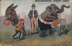 Presidential Fight 1908 - Democracy-G.O.P., Draw the Faces Postcard