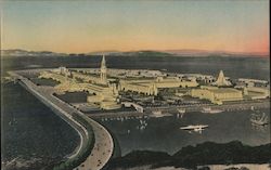 Hand Colored post card of Treasure Island, San Francisco Bay, ships Postcard