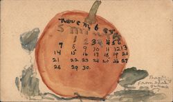 Hand Drawn Pumpkin with November Calendar Postcard