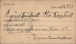 Insurance claim for an injured worker, 1921 Postcard